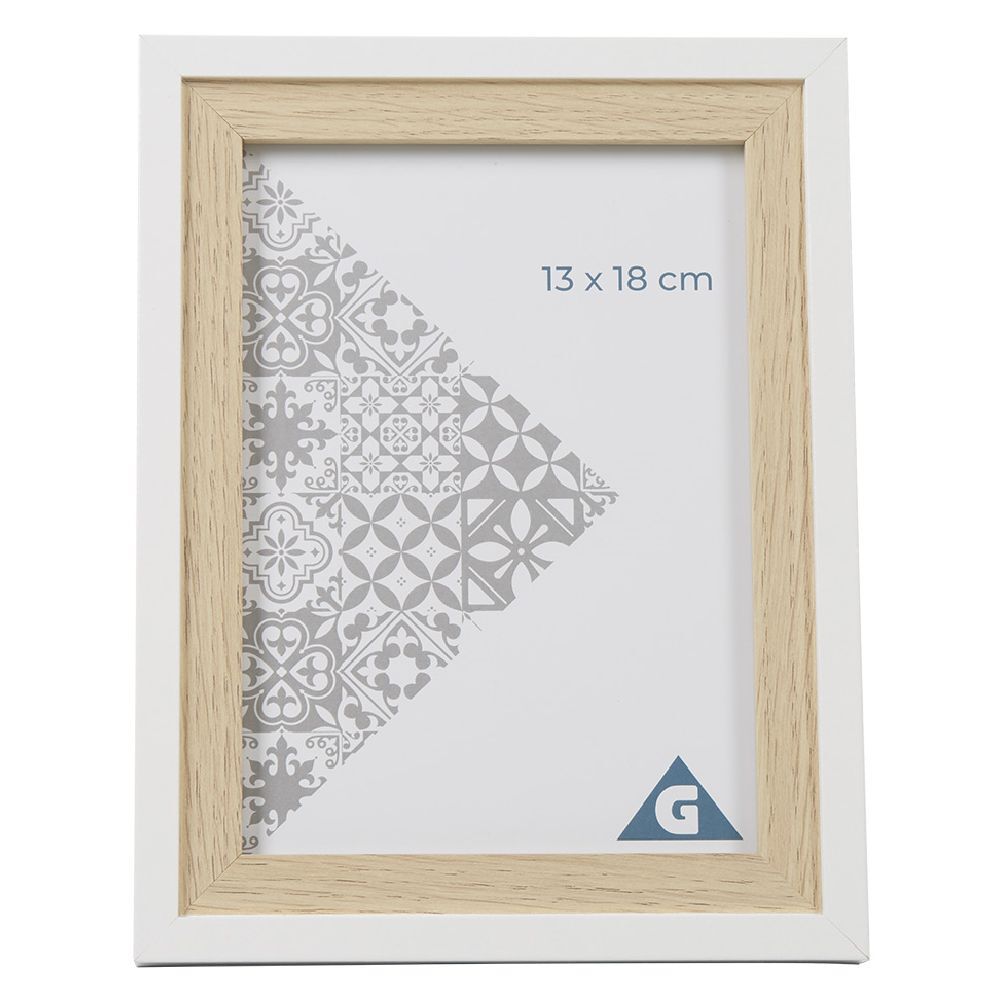 Cadre photo bois naturel et blanc 17x22cm pour photo 13x18cm
