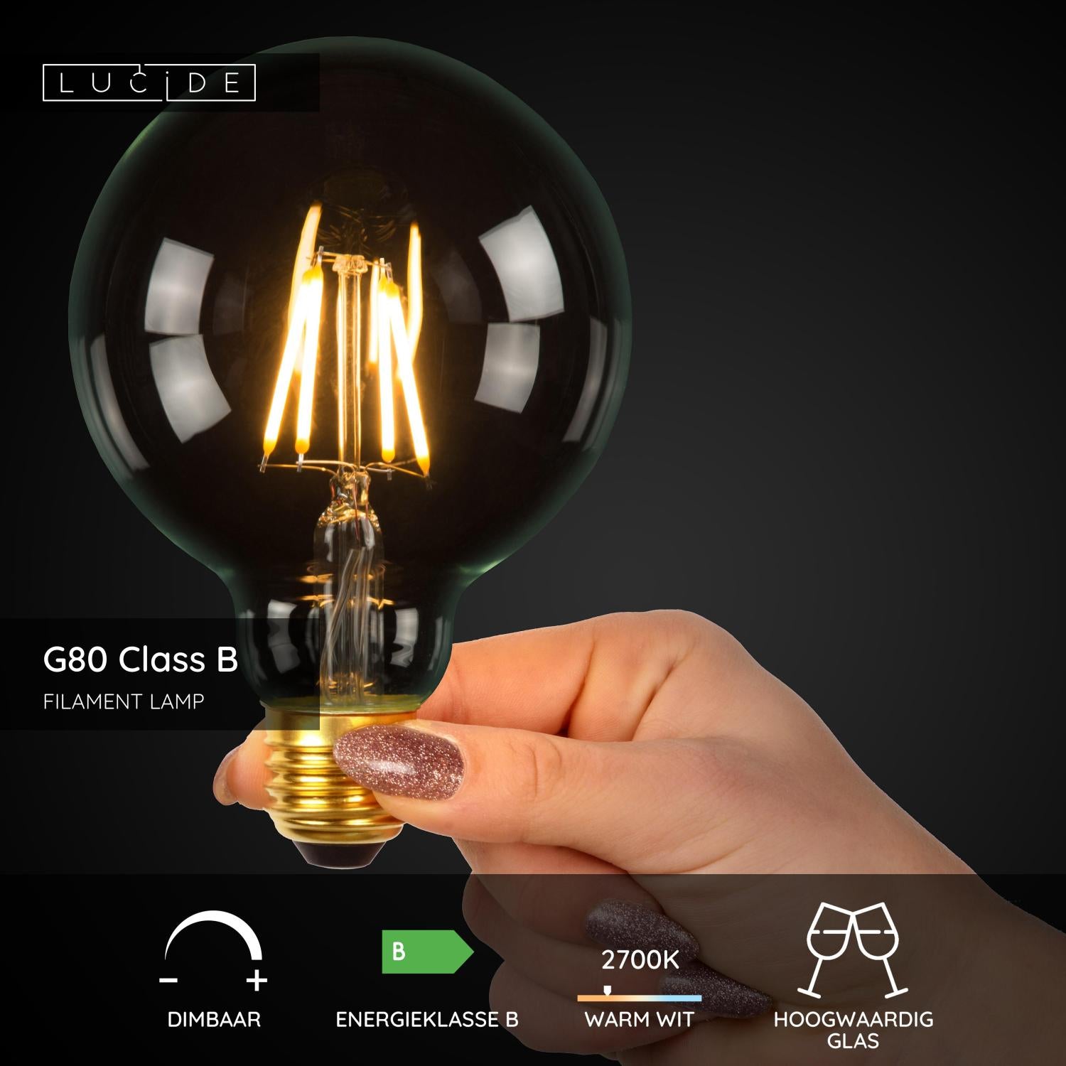 Lucide G80 Class B Filament lamp - Transparant (set van 3)