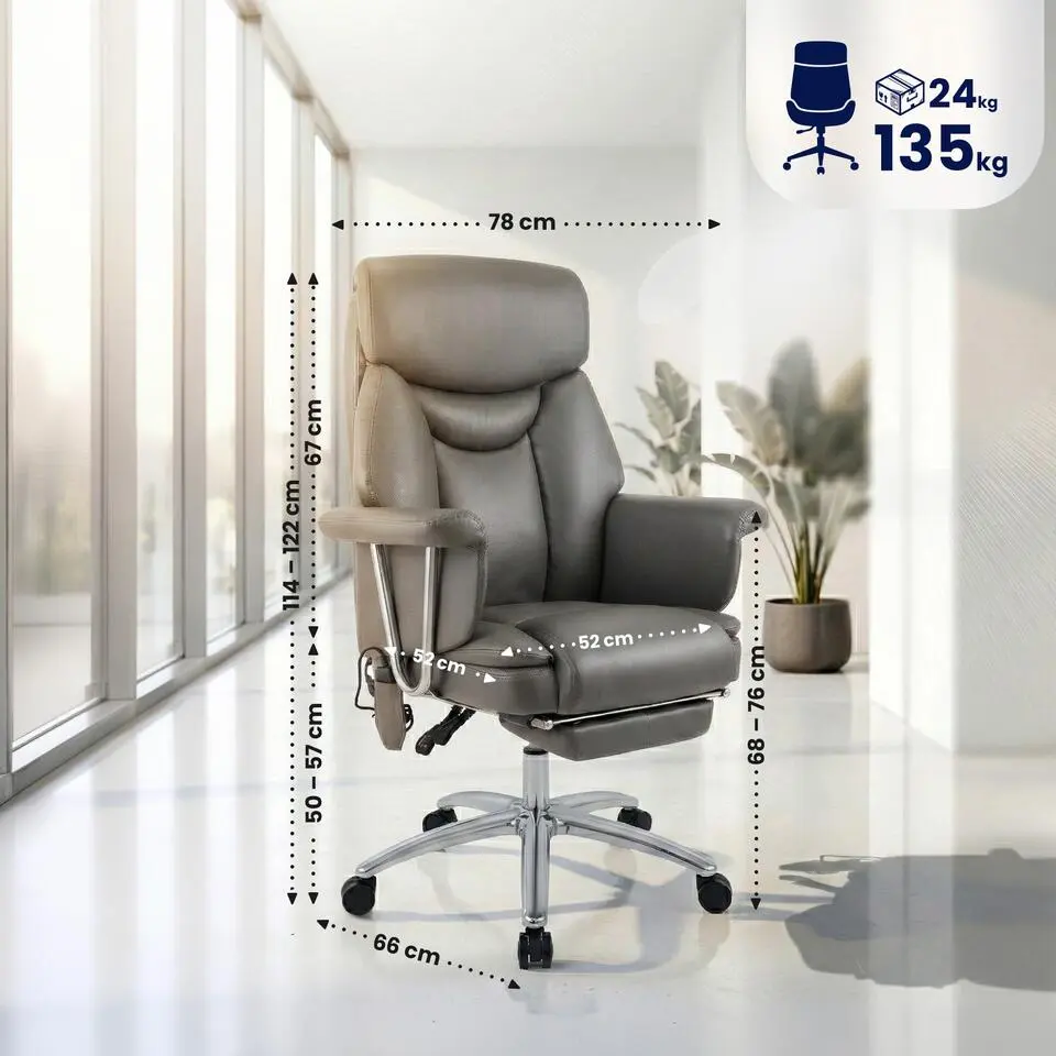 CLP Bureaustoel Dahra chroom Frame - Echt leer - grijs