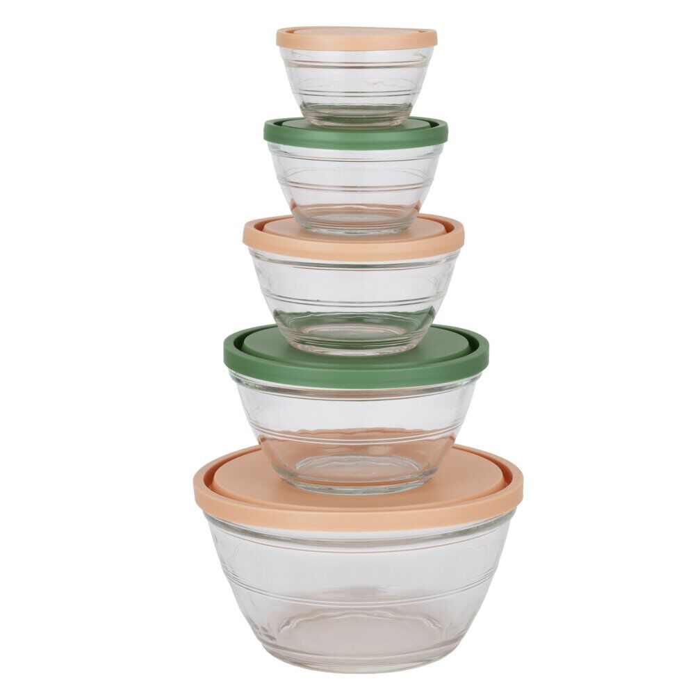 BoÎte de conservation en verre x5 avec couvercle plastique 0,2 à 2,3L (2 modèles)