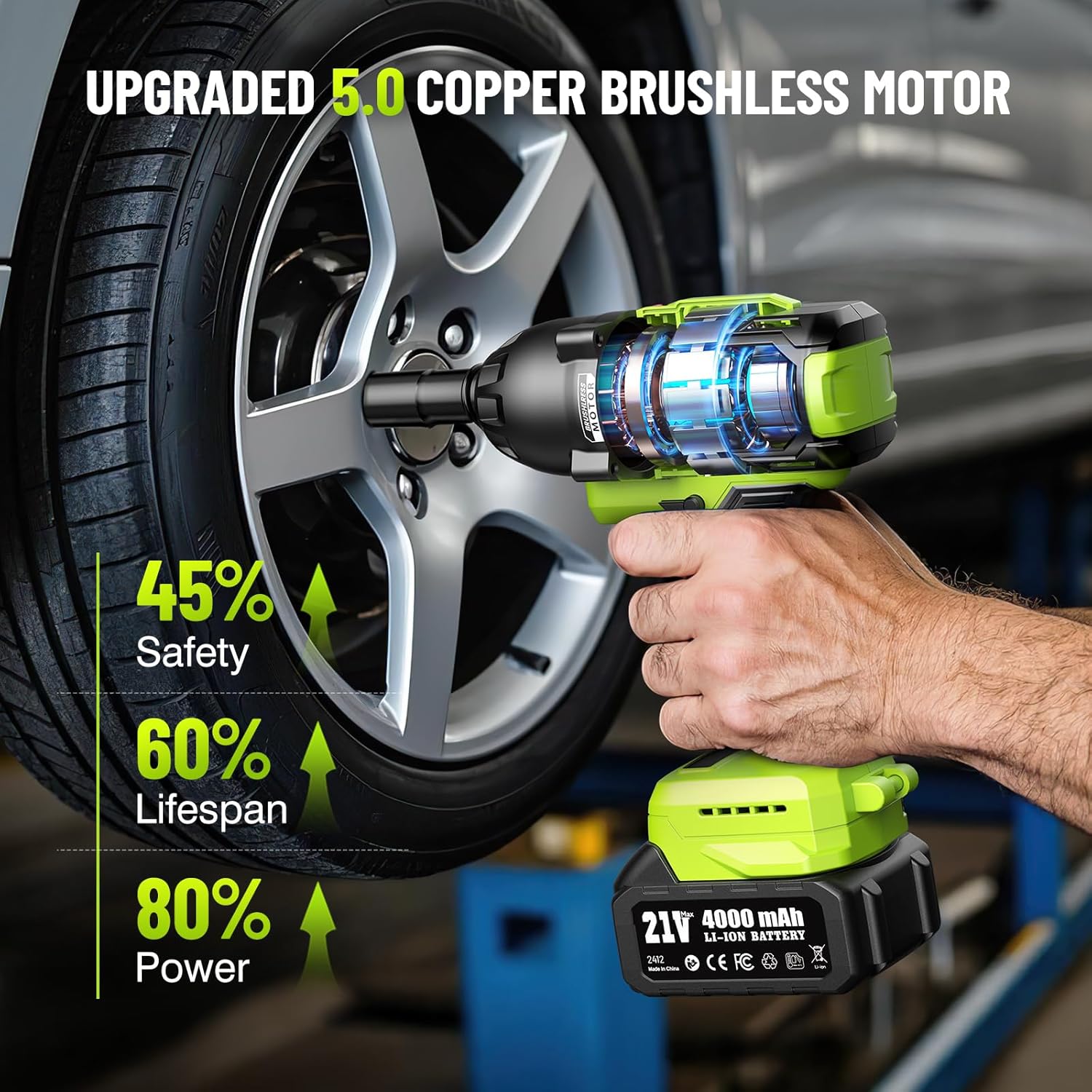 Robustrue Cordless Impact Wrench, 885Ft-lbs (1200N.m) 1/2 Brushless Impact Gun, 21V High Torque Power Impact Driver, 2x4.0Ah Batteries Electric Impact Motor Variable Speeds for Car/Truck RV/Mower