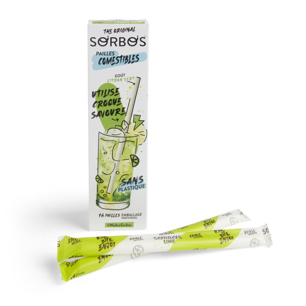 Lot de 6 pailles comestibles go&ucirc;t citron vert