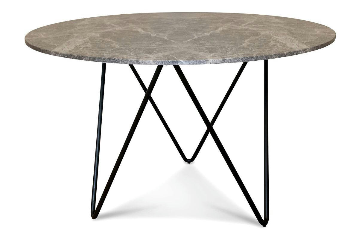 GRIMAUD - Table ronde en métal noir et marbre gris