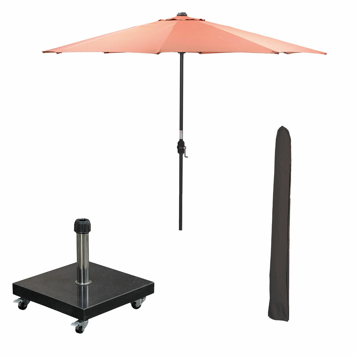 Garden Impressions stokparasol Lotus koper Ø300 cm met 40kg Eureka voet en hoes