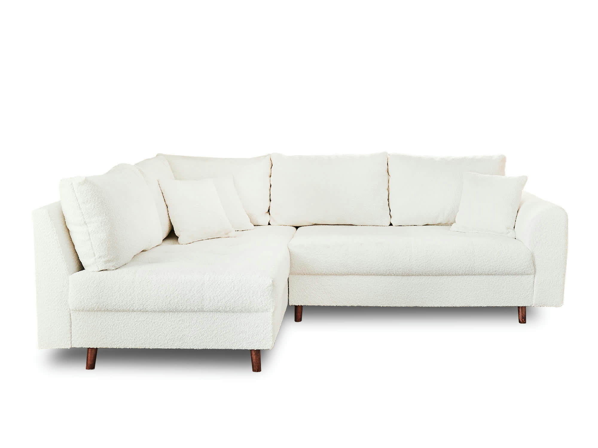 RUNE - Canapé d'angle gauche convertible 4 places en tissu bouclette blanc