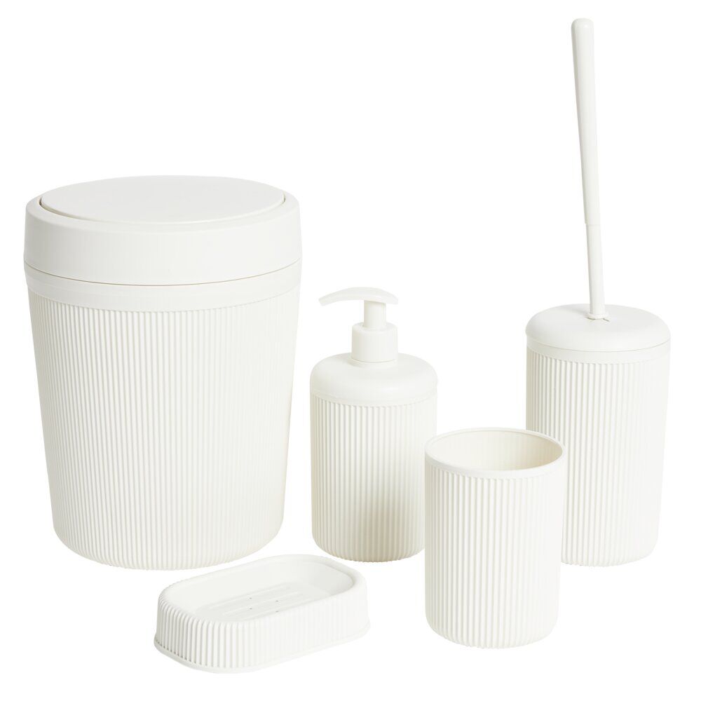 Accessoires salle de bain x5 plastique strié (2 modèles)