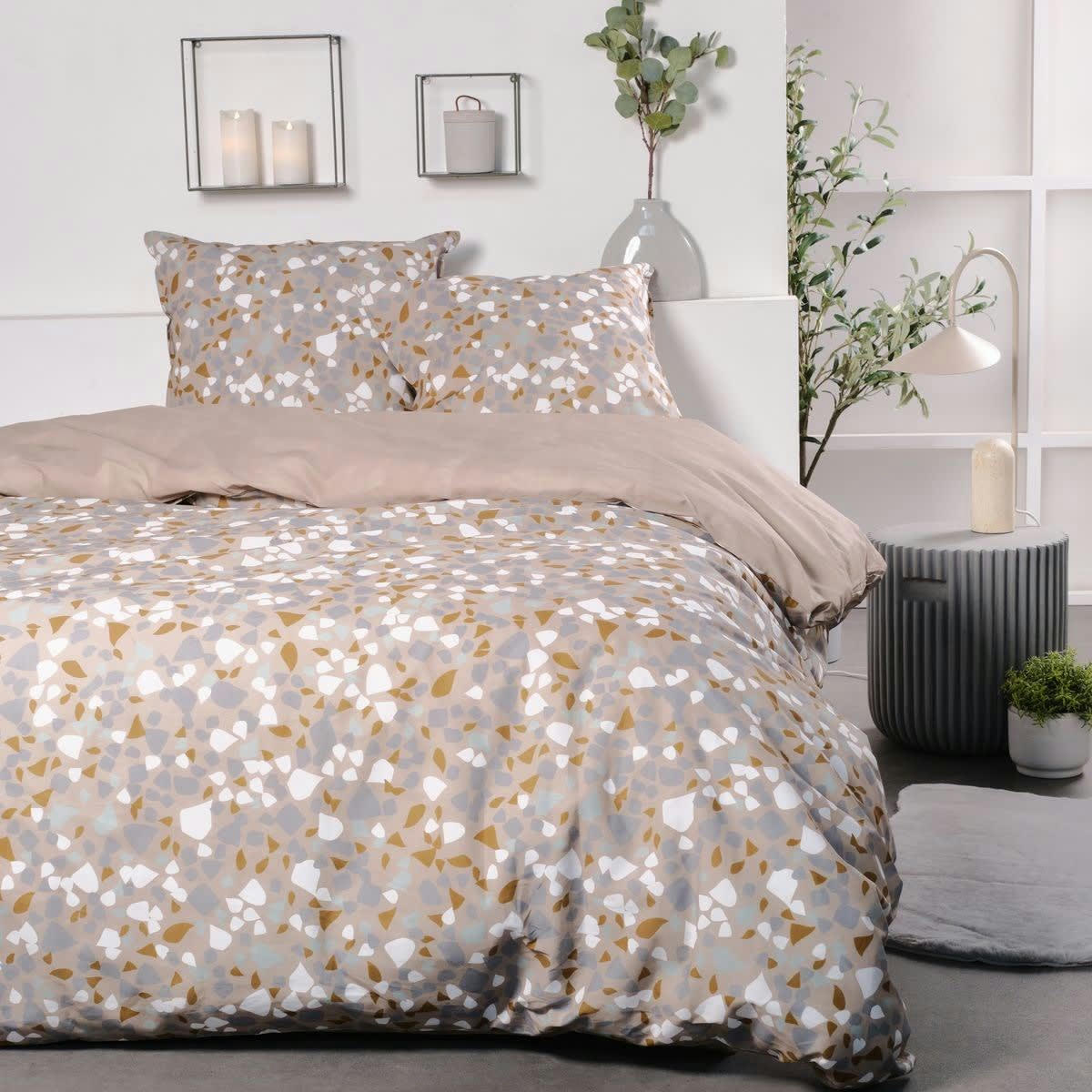 SUNSHINE AMBRE - Parure de lit imprimé en coton beige 220x240