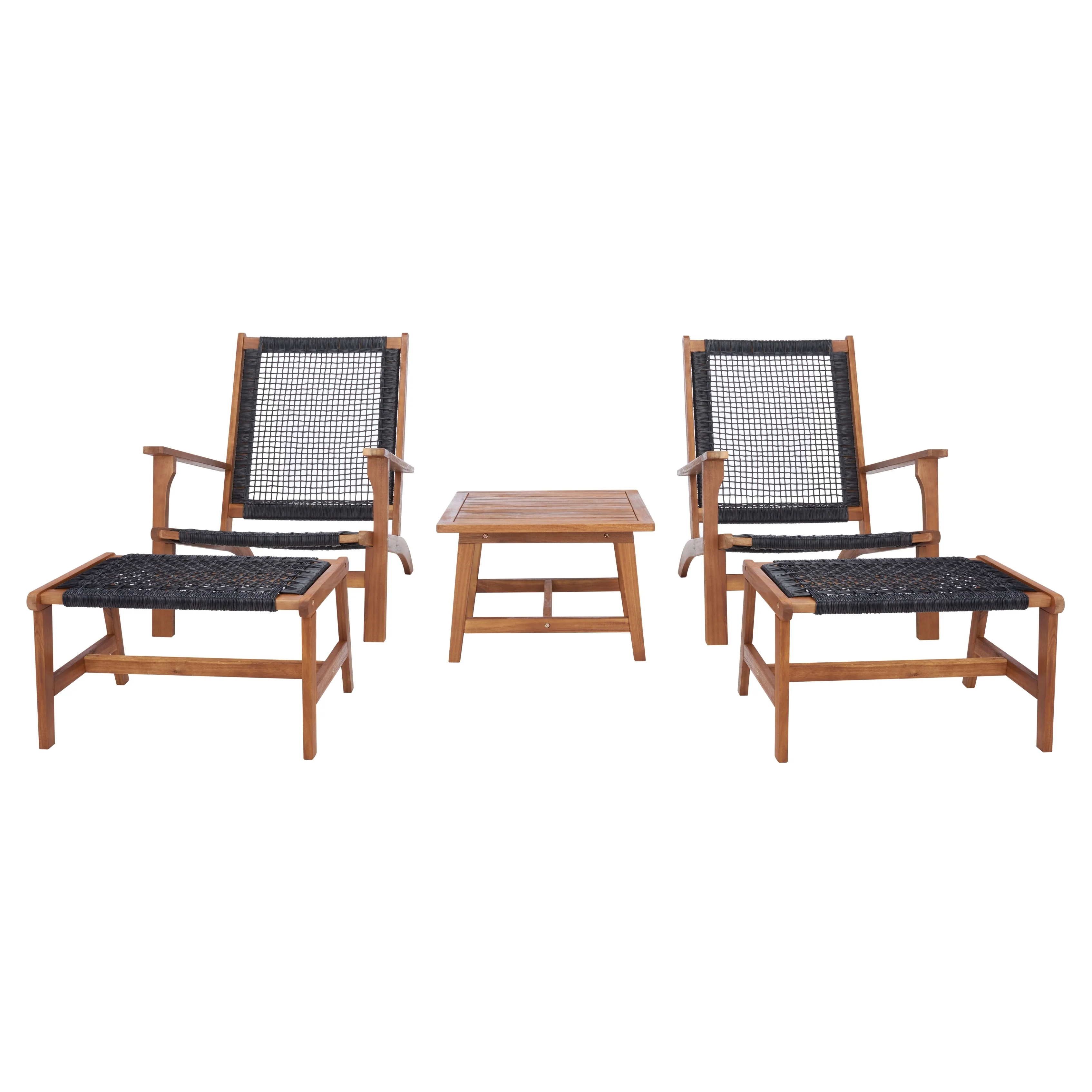 SAFAVIEH Chantelle Outdoor Solid Wood Chaise Lounge Chair and Stool Set of 2 (Includes End Table) - 27W x 35D x 33H