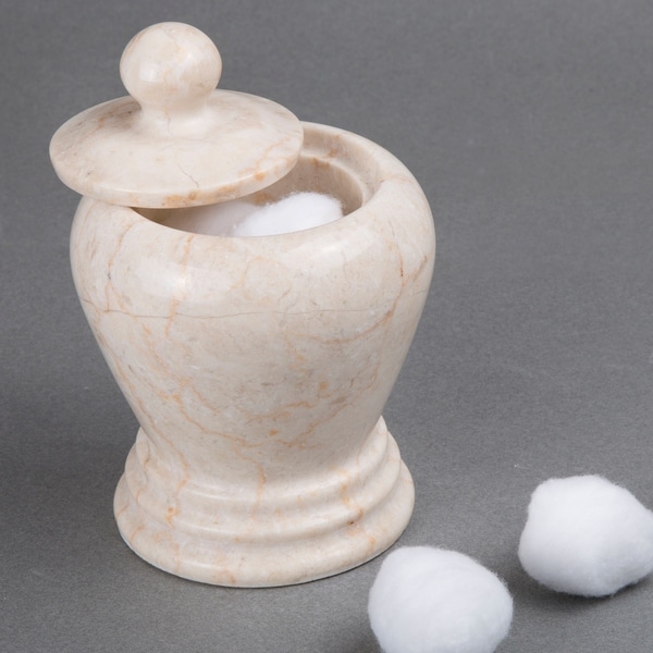 Creative Home Aladdin Collection Champagne Marble Cotton Ball Swab Holder, Bathroom Storage Jar - Beige