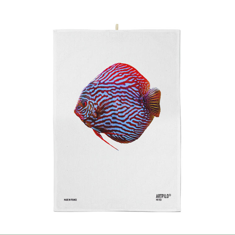 - Torchon déco poisson coton blanc