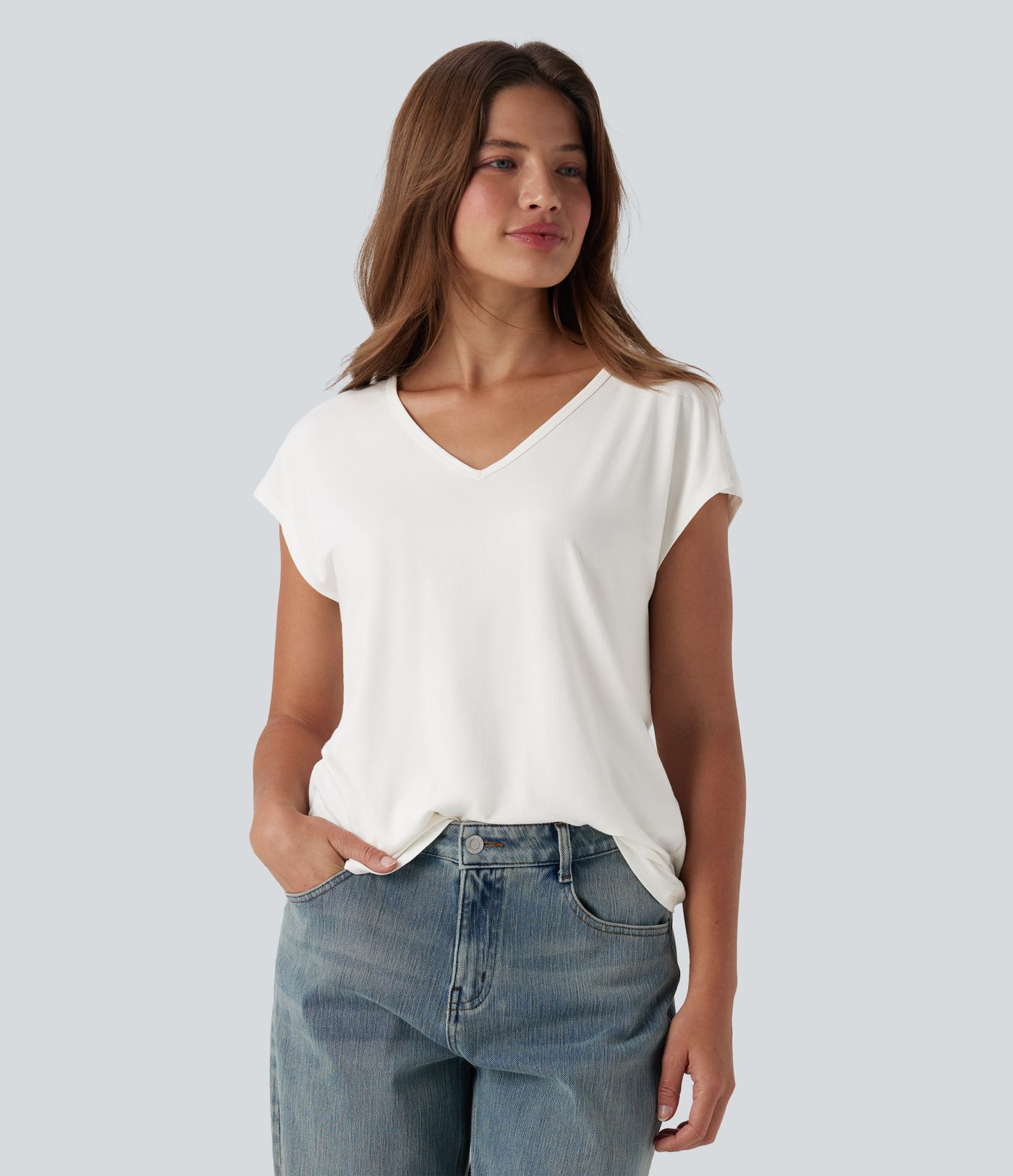 T-shirt casual col V manches courtes