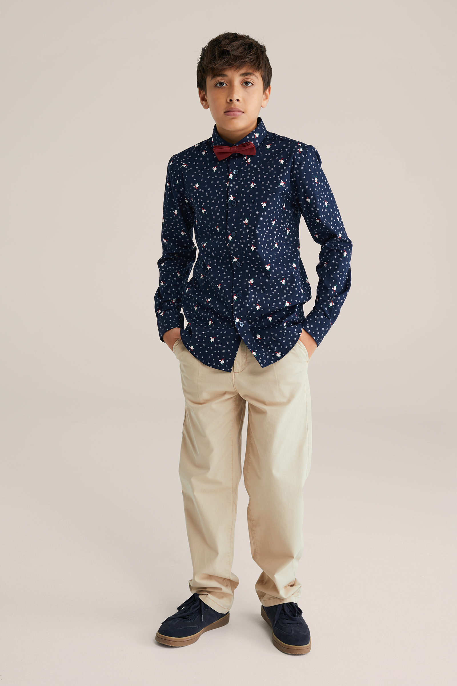Jongens overhemd met print en afneembare vlinderdas