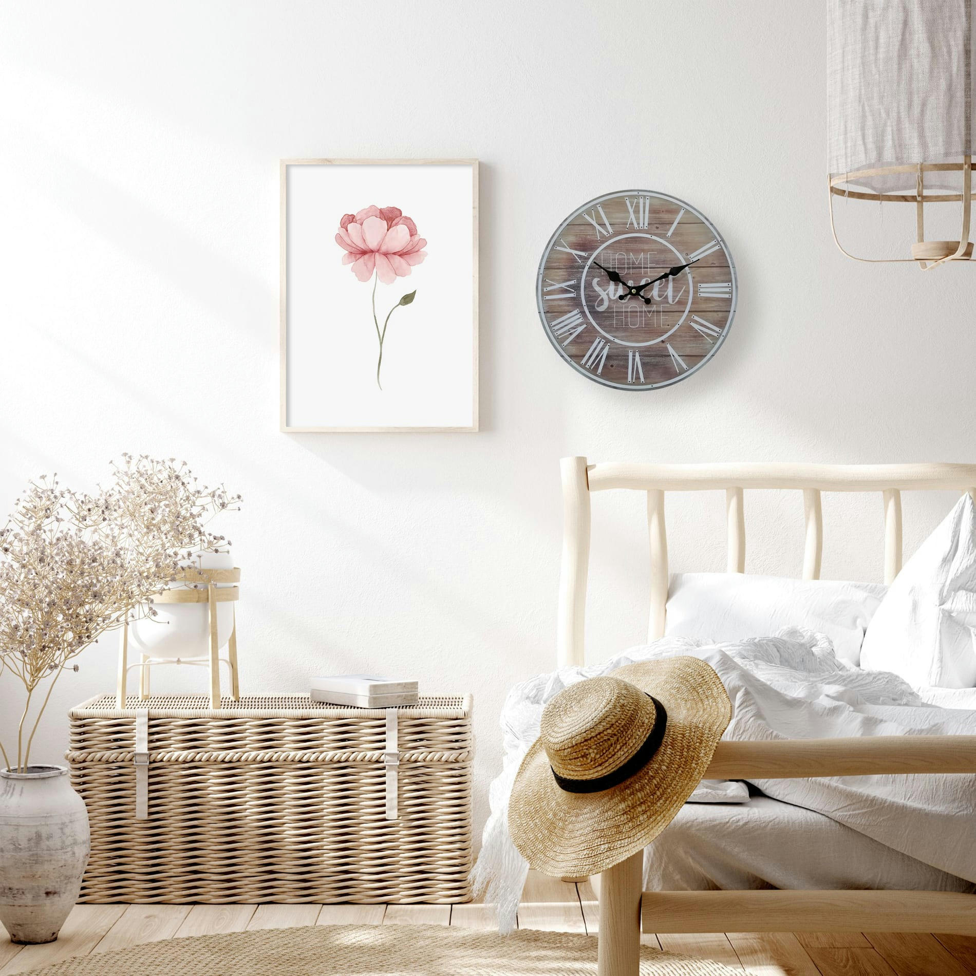 - Horloge murale home sweet home en MDF brun et blanche Ø 33,8 cm