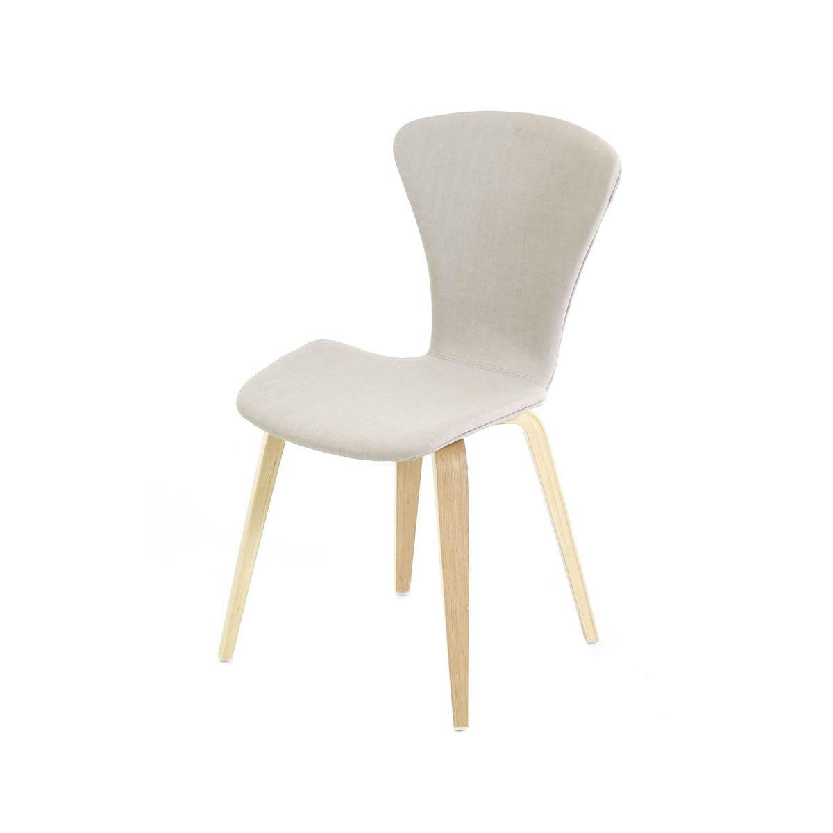 MANIE - Chaise en tissu beige piétement plaqué chêne