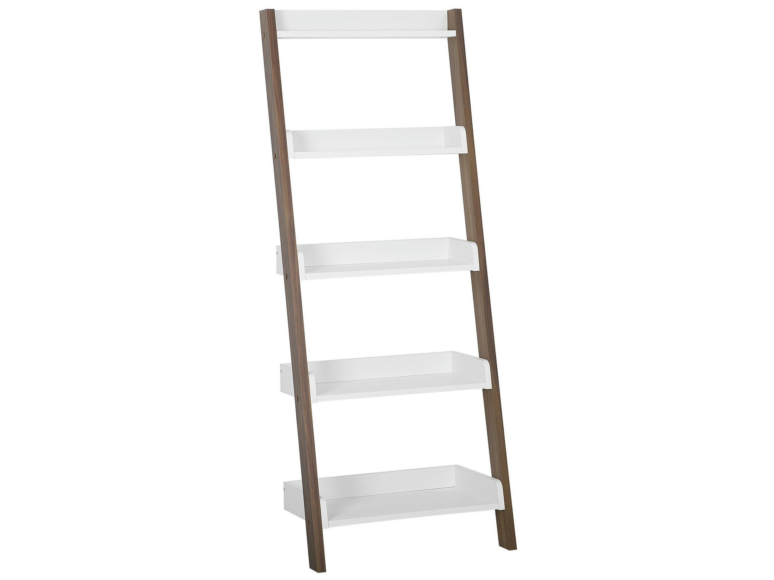 MOBILE TRIO - Étagère en échelle 5 niveaux bois foncé et blanc