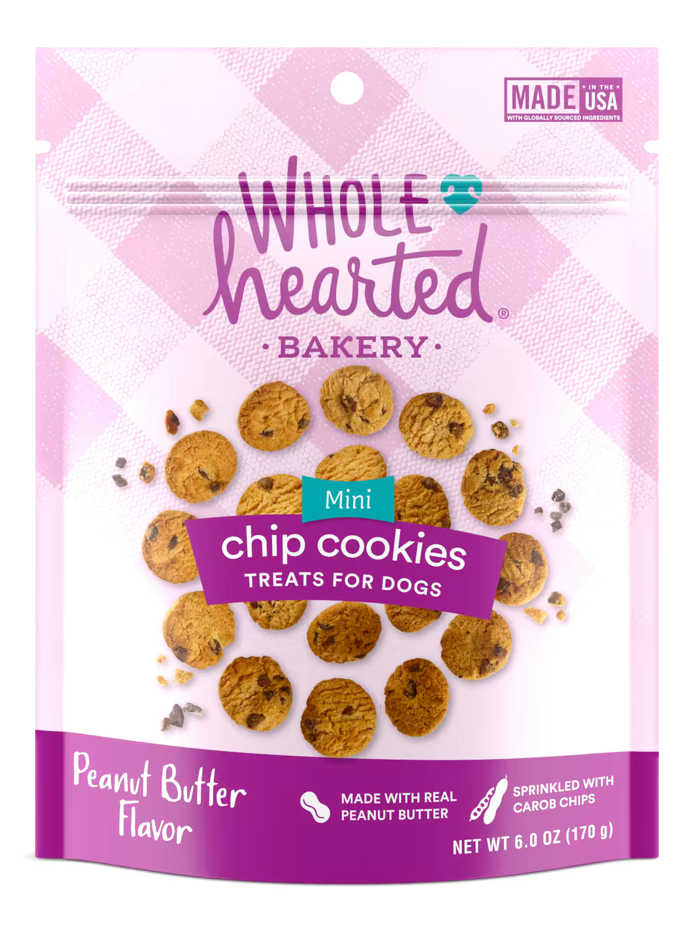 WholeHearted Bakery Peanut Butter Flavour Mini Chip Cookies, Dog Treats, 6-oz