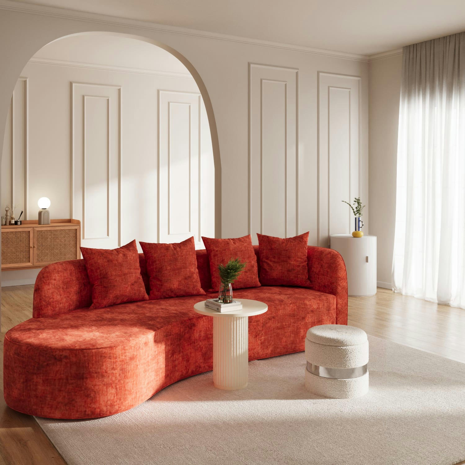 ALBA - Canapé sectionnel incurvé 3-4 places en velours ocre