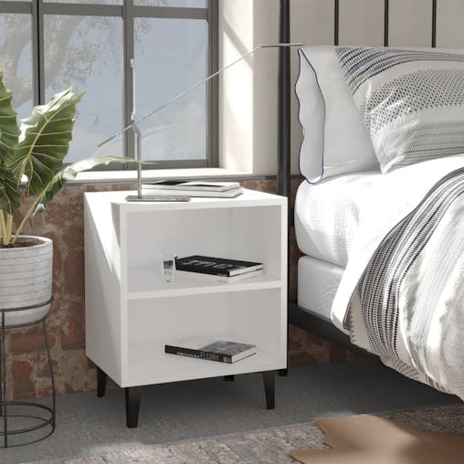 NNEVL Bed Cabinets with Metal Legs 2 pcs White 40x30x50 cm