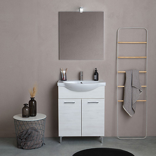 Armoire De Salle De Bain En Chêne Blanc De 65 Cm Avec 2 Portes Rimini