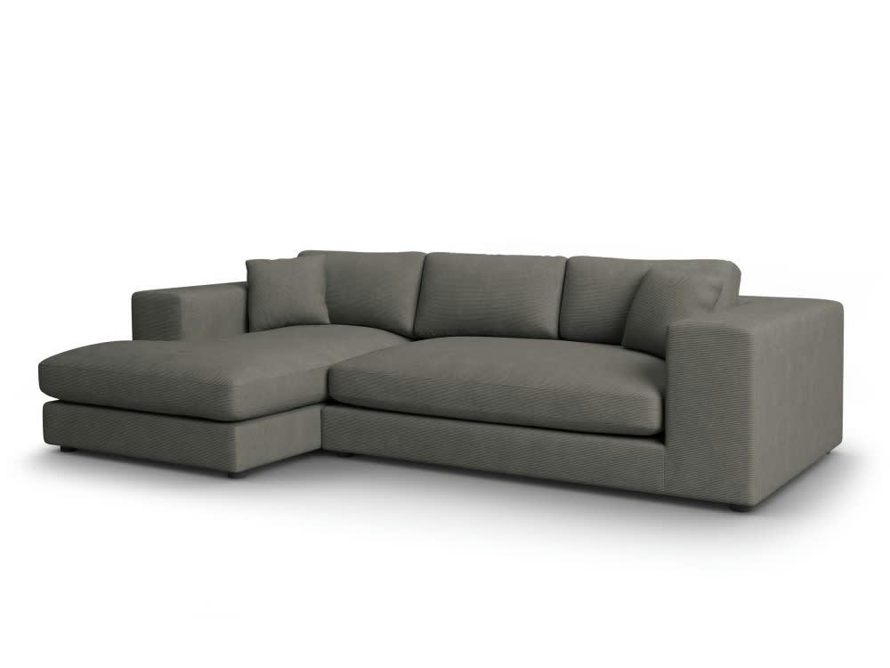 TENDANCE - Canapé d'angle 5 places en tissu structuré gris foncé