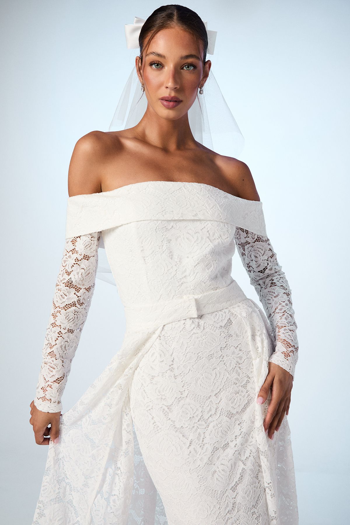 Coast Bardot Long Sleeve Lace Wedding Dress With Removeable Skirt