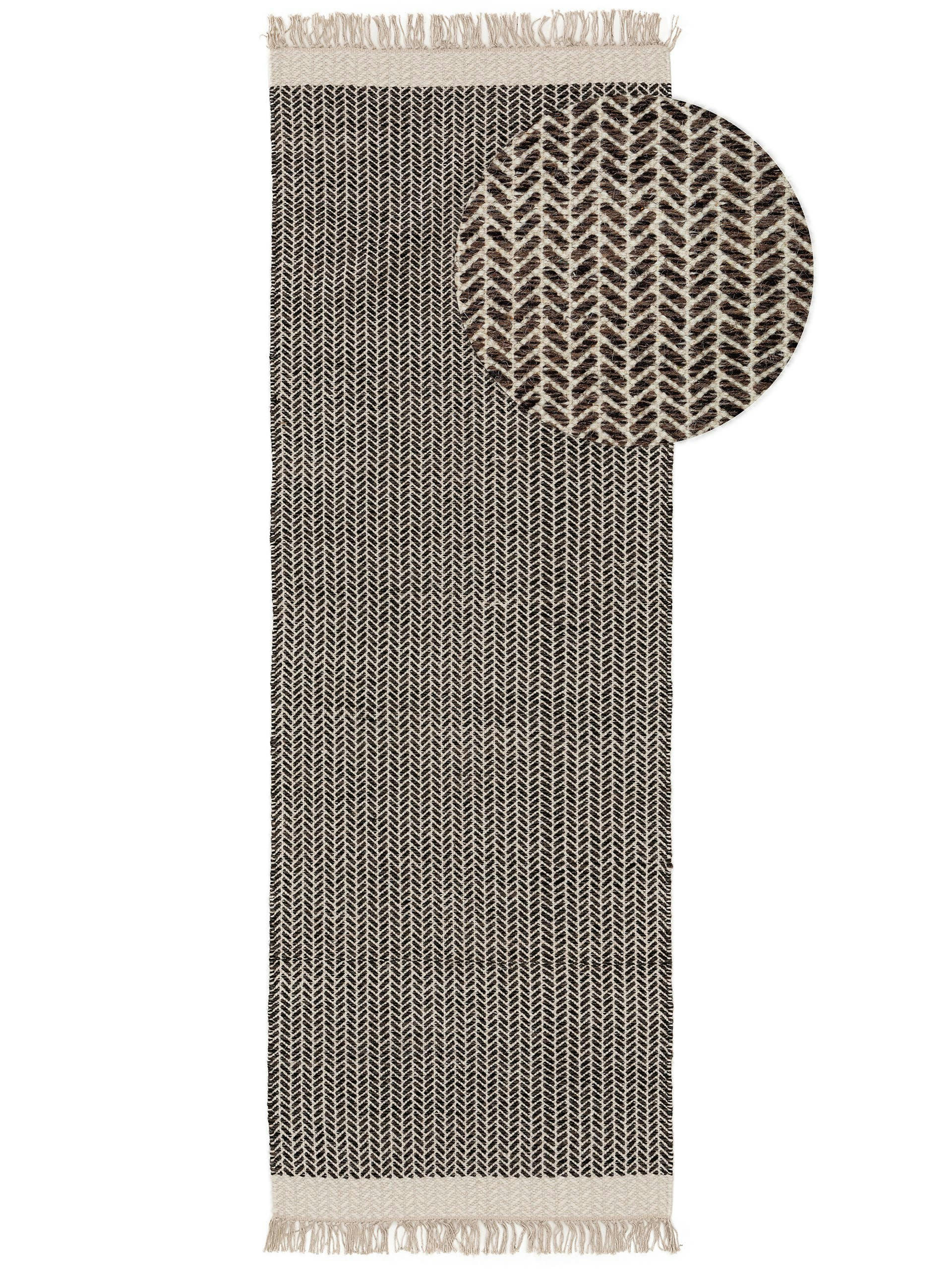 KIM - Tapis de couloir en laine noir & blanc 70x200