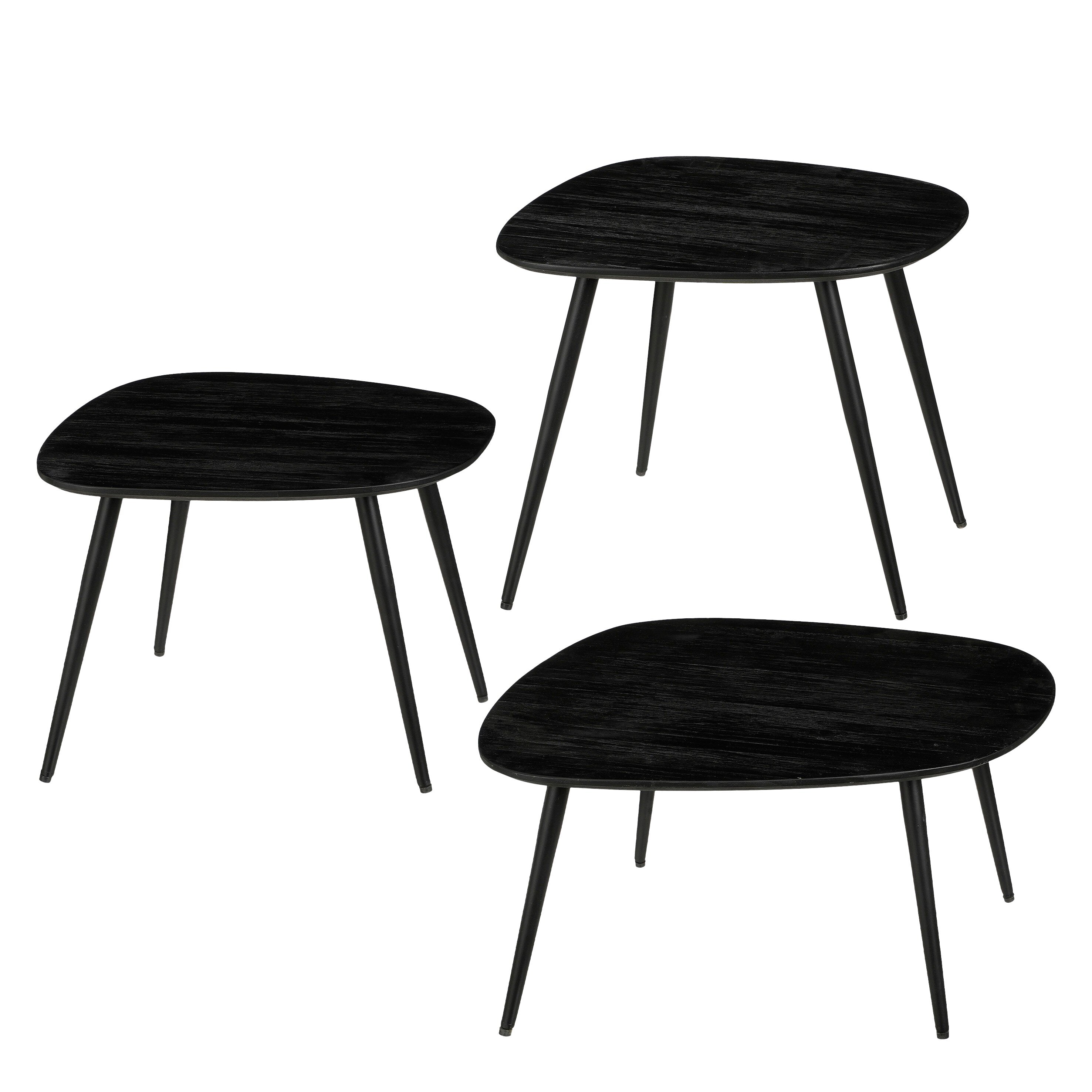 Mica Decorations Jailey Bijzettafel - Set van 3 - L62 x B52 x H34 cm - Gerecycled Hout - Zwart