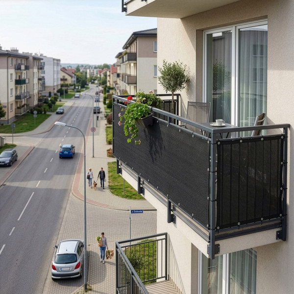 Osłona na balkon 1x5 m maskująca mata balkonowa zacieniająca 95% z opaskami