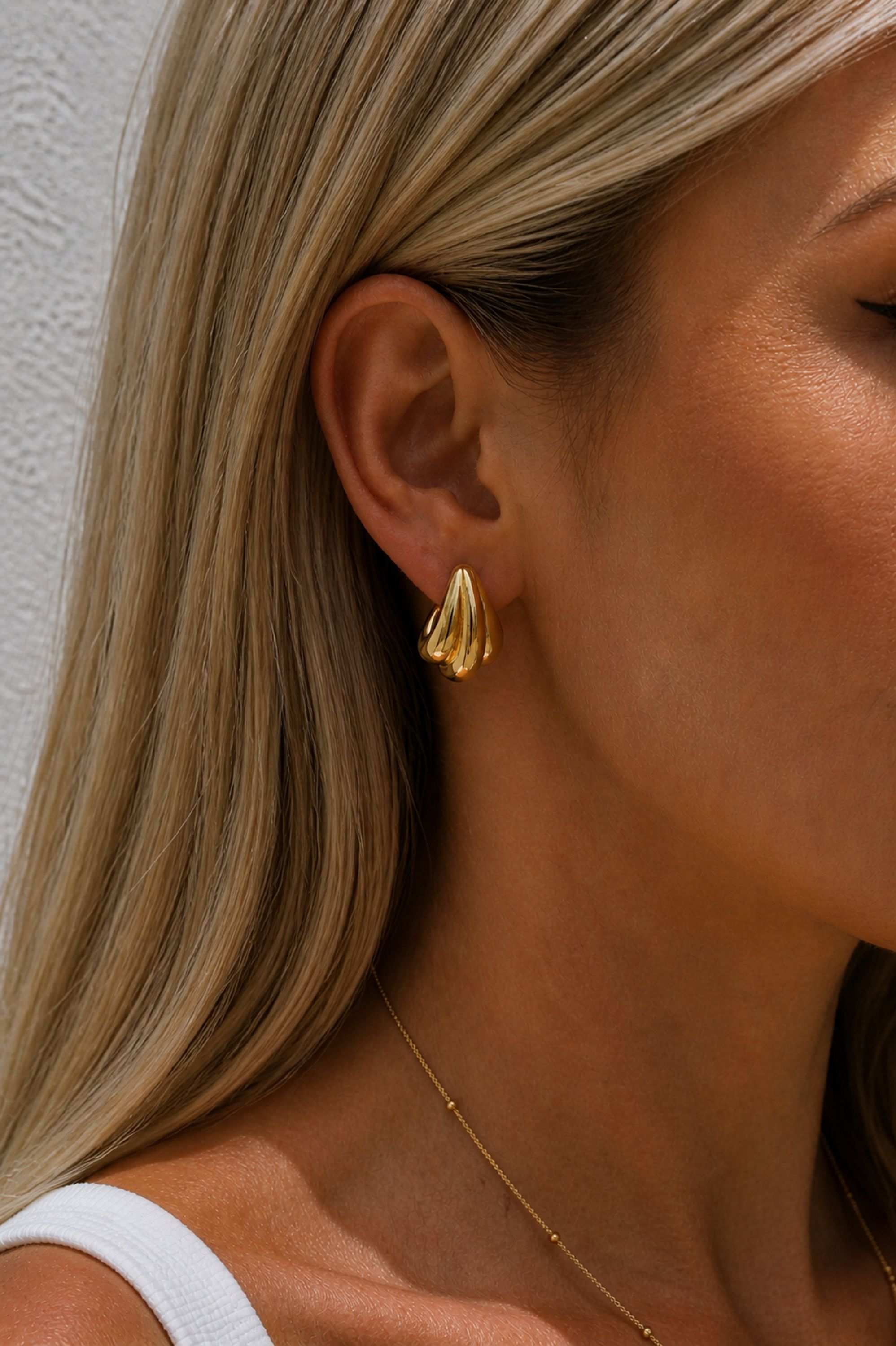 Jon Richard Gold Plated Waterproof Multirow Dome Hoop Earrings