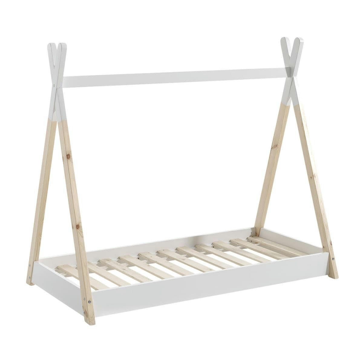 FLITT - Lit  au sol junior 70x140cm blanc et pin forme tipi