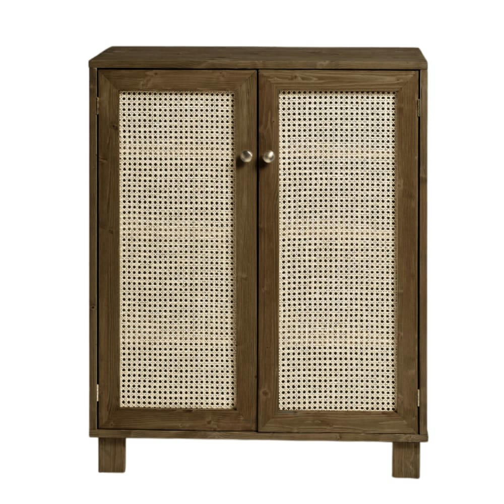 HAYDÉ - Meuble à chaussures avec portes en rotin en couleur marron 100 cm