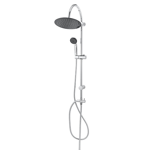 Colonne de douche sans robinetterie avec pommeau   barre réglable   douchette 1 jet   flexible chrome GoodHome Blyth