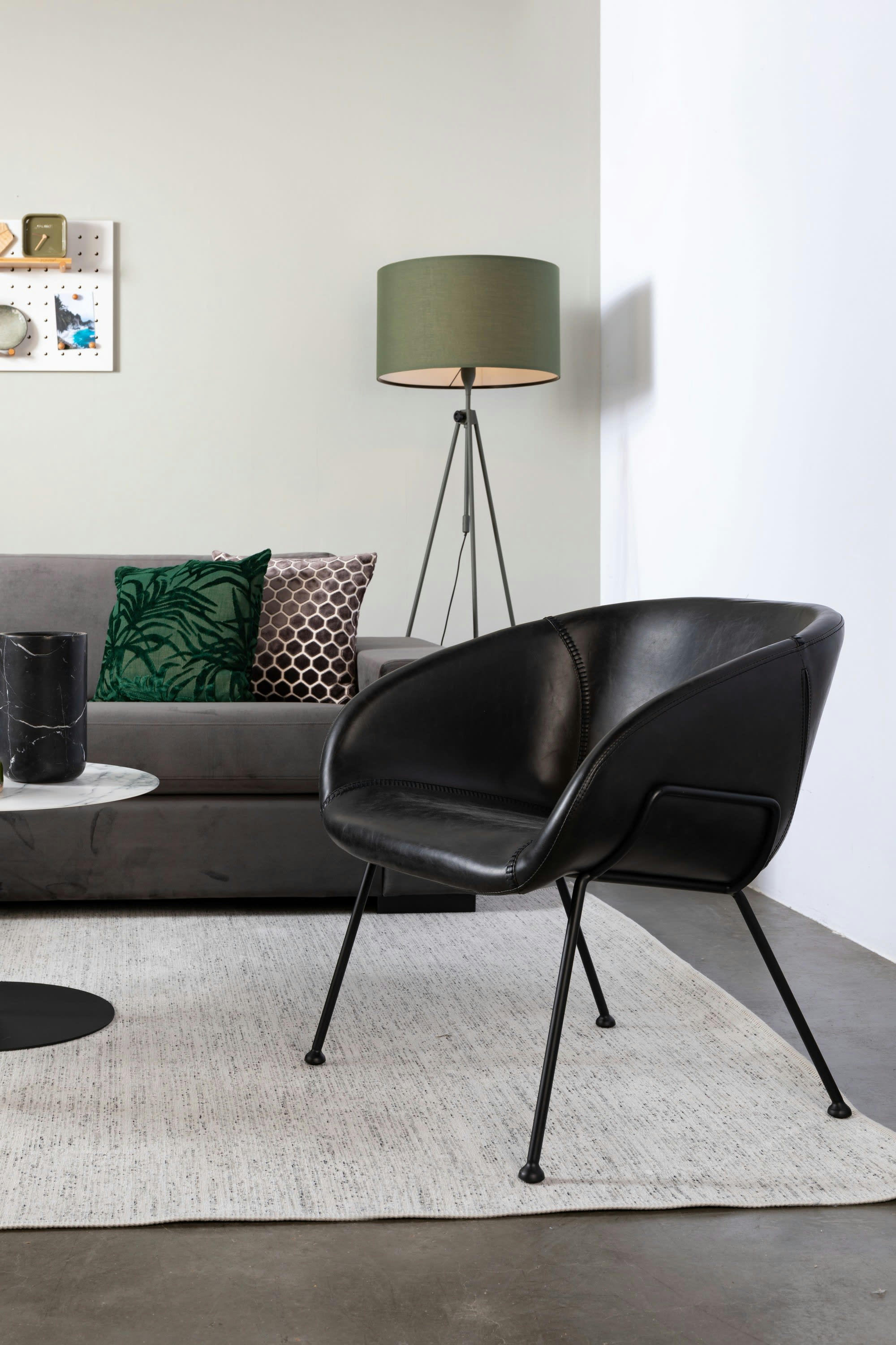 FESTON - Fauteuil lounge en cuir noir