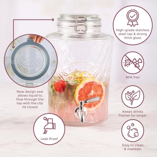 Kilner Diamond Drink Dispenser with Stainless Steel Tap 5L