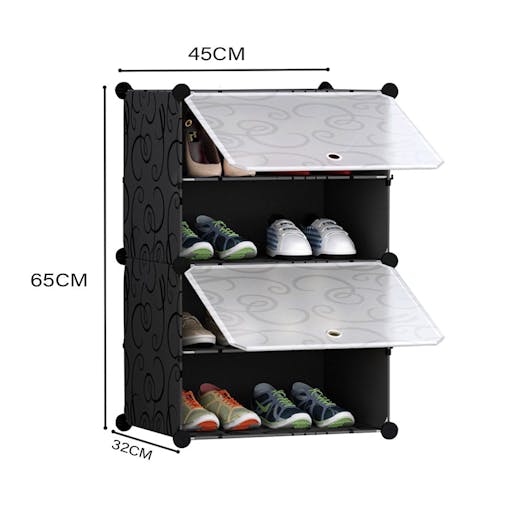 SOGA 4 Tier Shoe Rack Organizer Sneaker Footwear Storage Stackable Stand Cabinet Portable Wardrobe with Cover