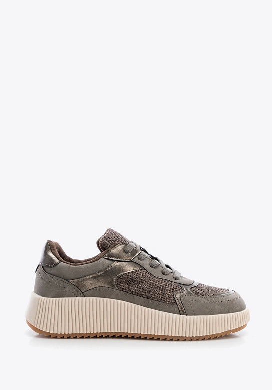 Damskie sneakersy na grubej platformie szaro - brązowe