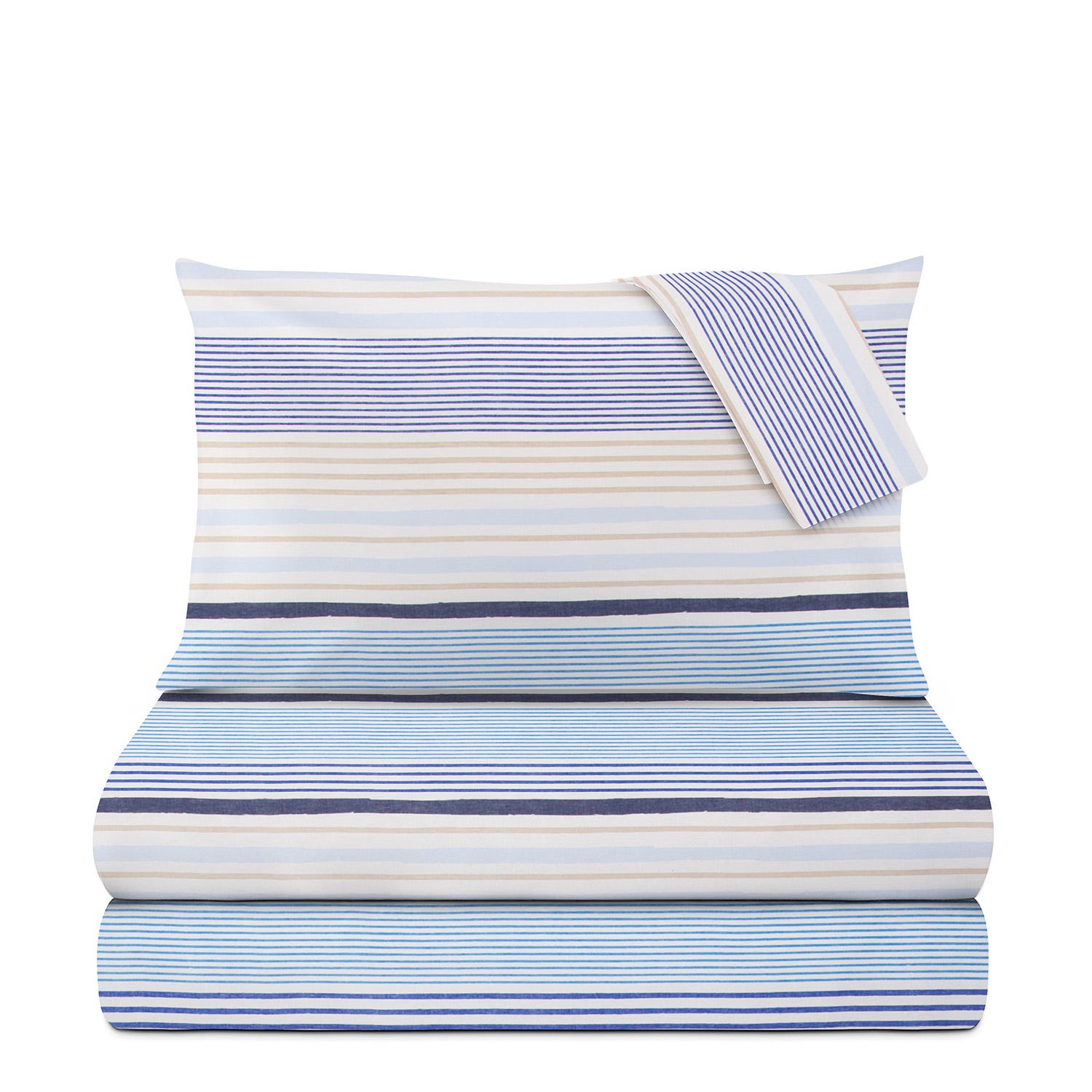 Completo letto matrimoniale righe blu azzurre