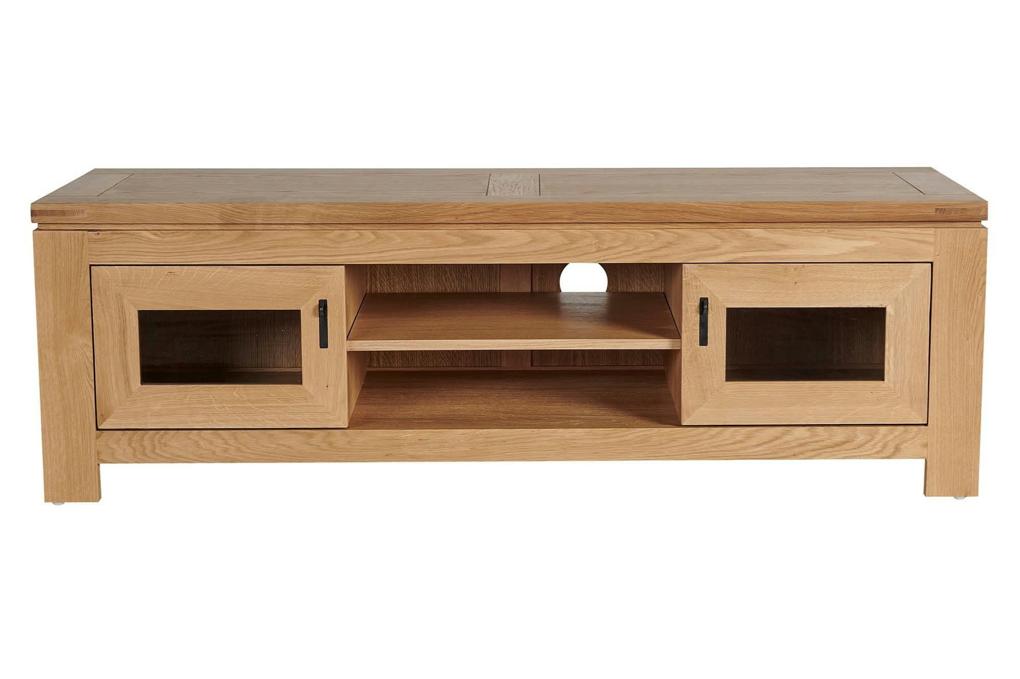 BOSTON - Meuble TV bas moderne en chêne clair 2 portes 2 niches