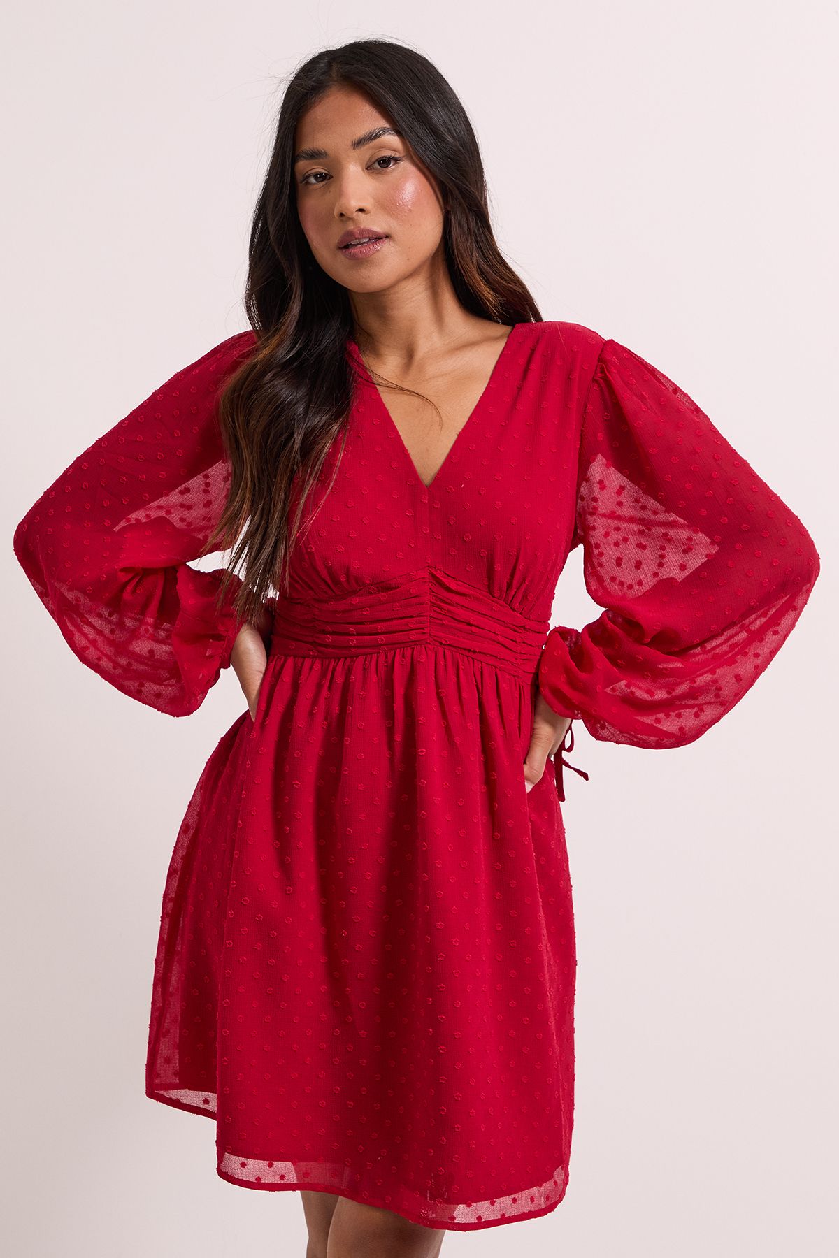 Dorothy Perkins Petite Gathered Waistband Detail Chiffon Mini Dress