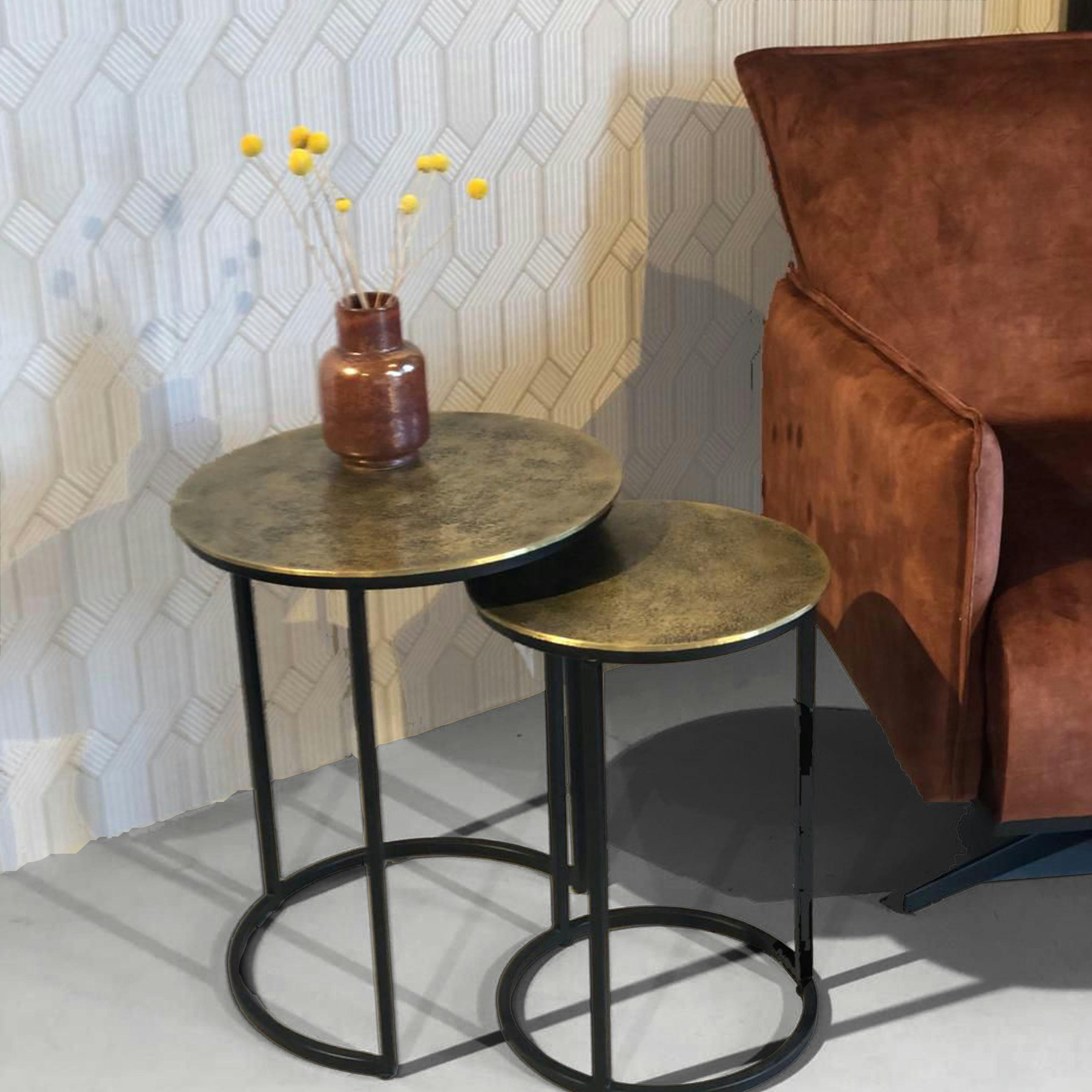 JAIPUR - JAIPUR-Set de 2 Tables basses gigognes en métal Laiton doré et noir