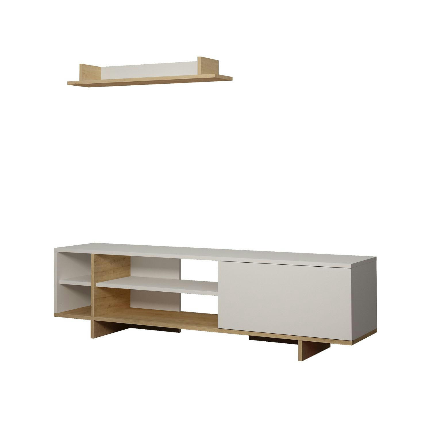 STOCKTON - Meuble TV 160 cm blanc et bois naturel