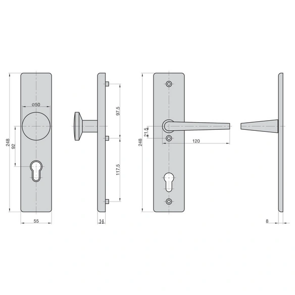 Türbeschlag, aluminium, silberfarben