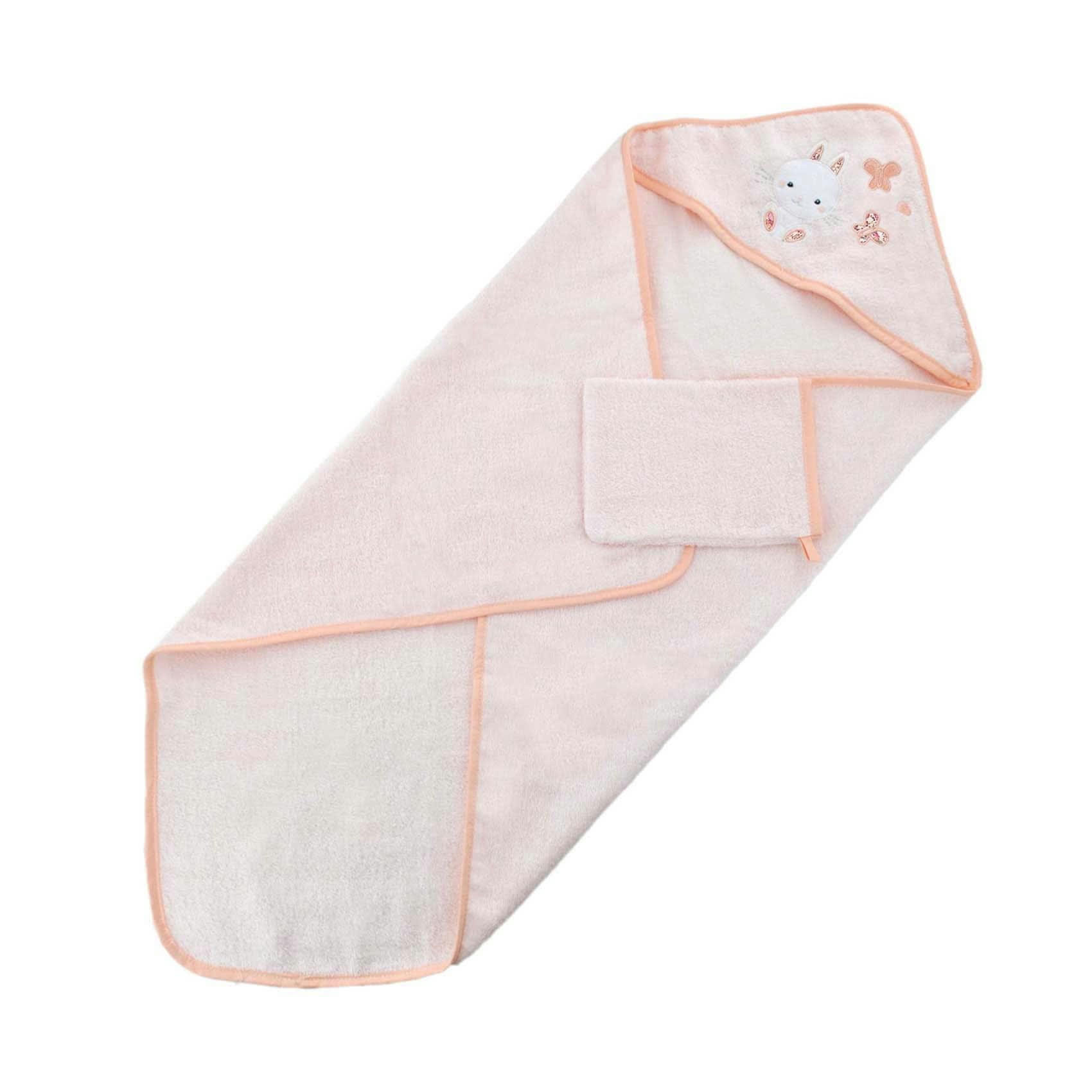 - Sortie de bain et gant enfant Lapinou coton Rose 75x75