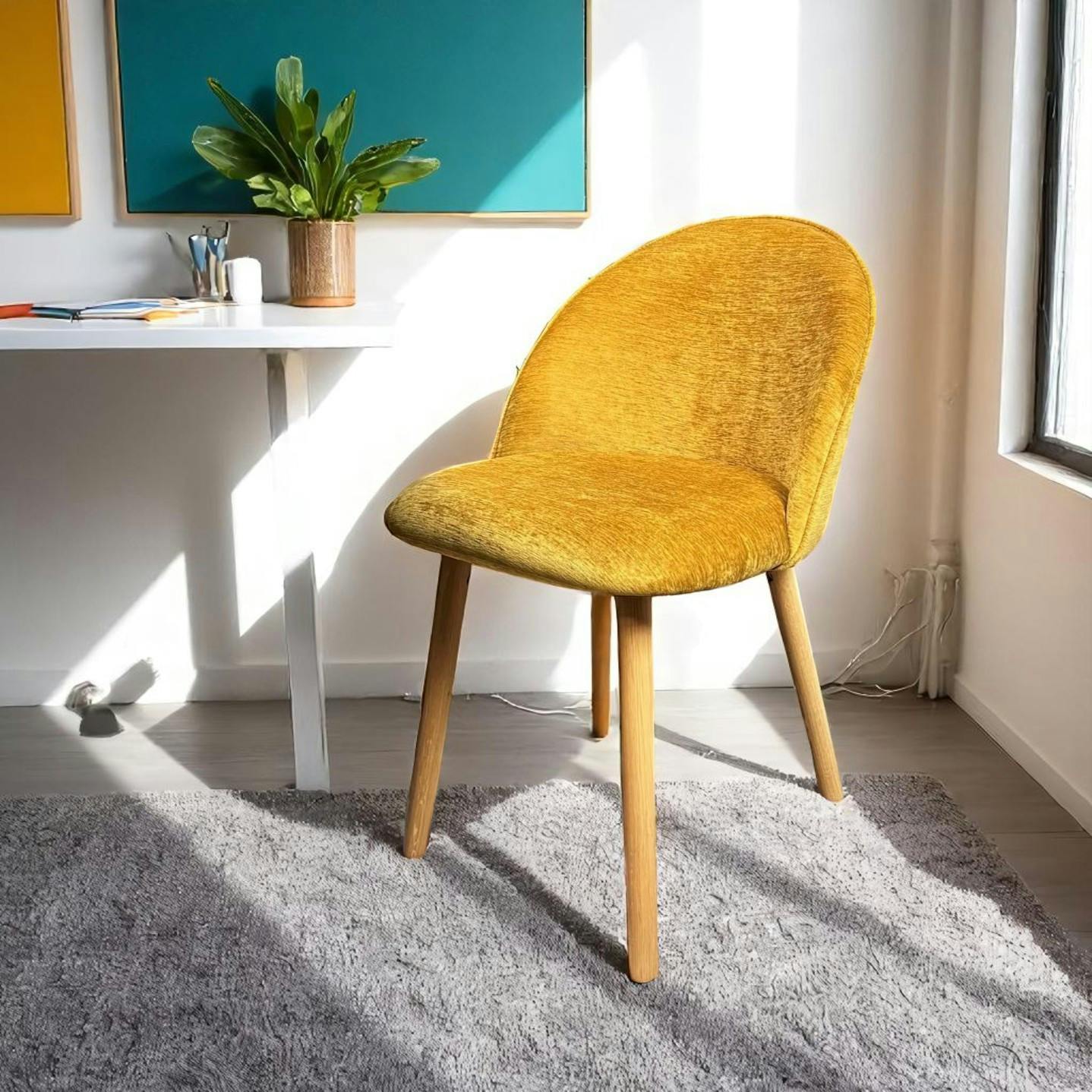 Chaise scandinave en bois et velours moutarde (lot de 2) ETNA