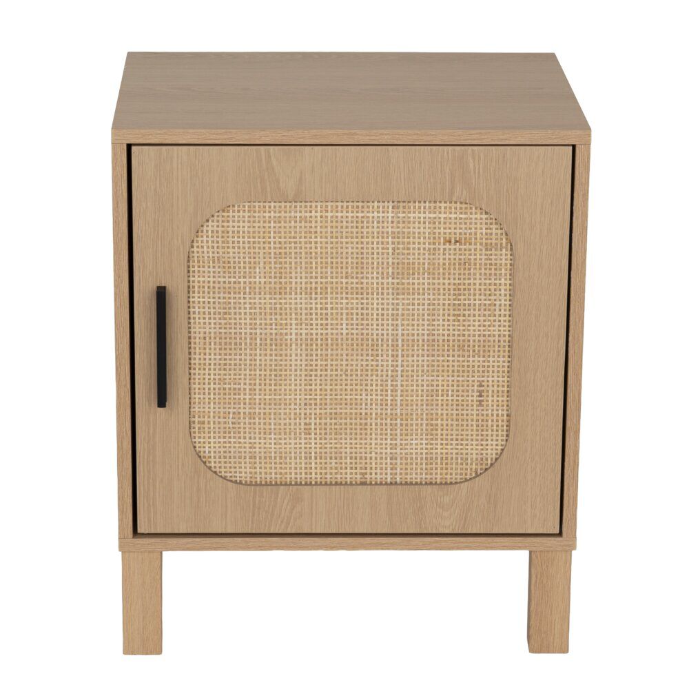 Table de chevet en bois et rotin Kanna 1 porte 40x30xH48cm