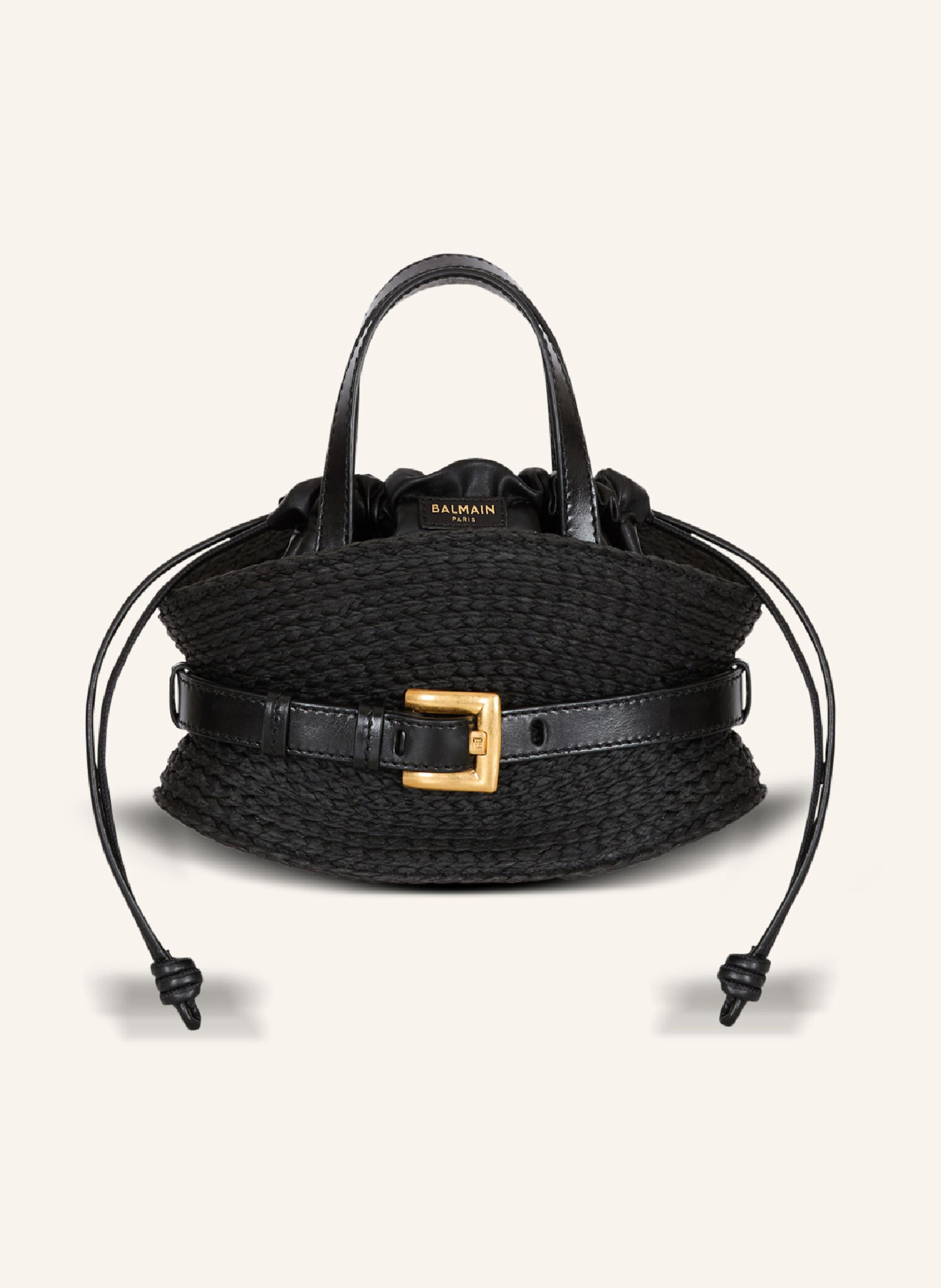 BALMAIN Minitasche Shuffle aus Kalbsleder und Raffiabast