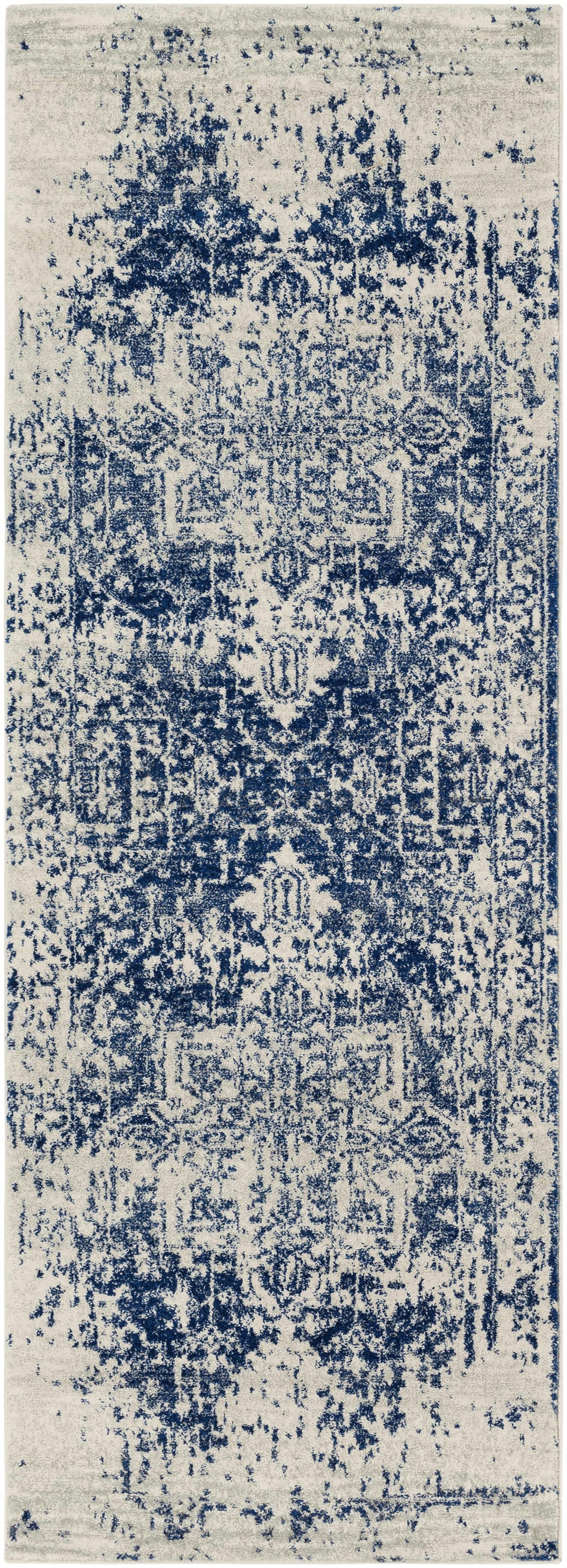 JULIETTE - Tapis de Couloir Vintage Oriental Bleu/Beige 80x220