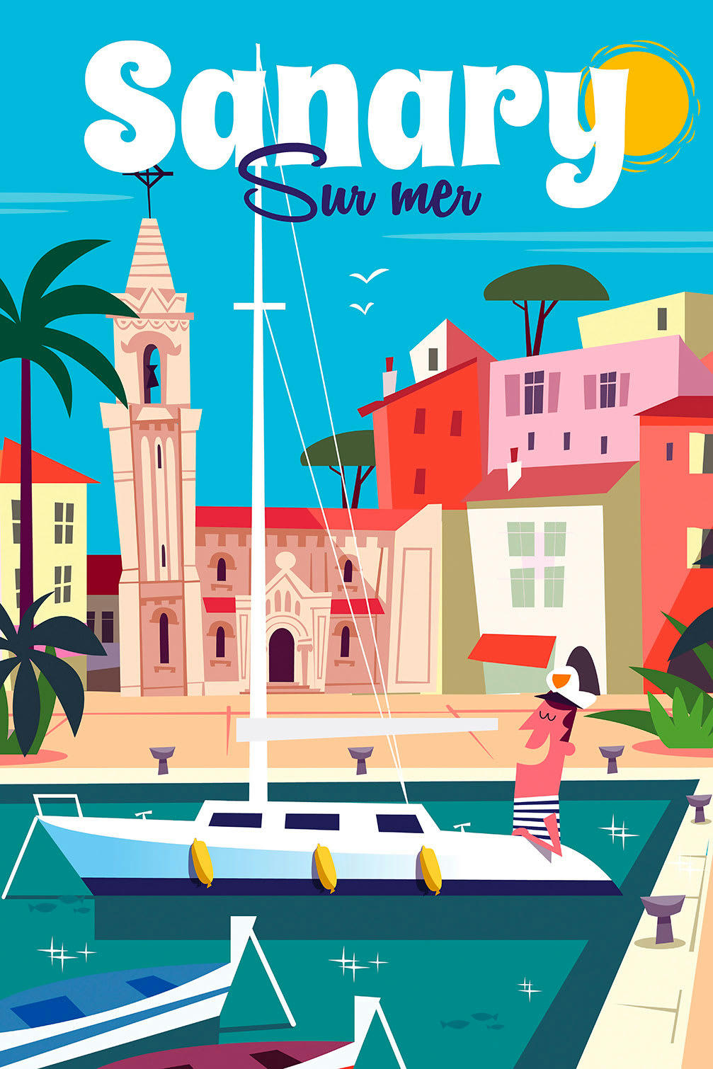 - Tableau vacances à sanary imprimé sur toile 60x90cm