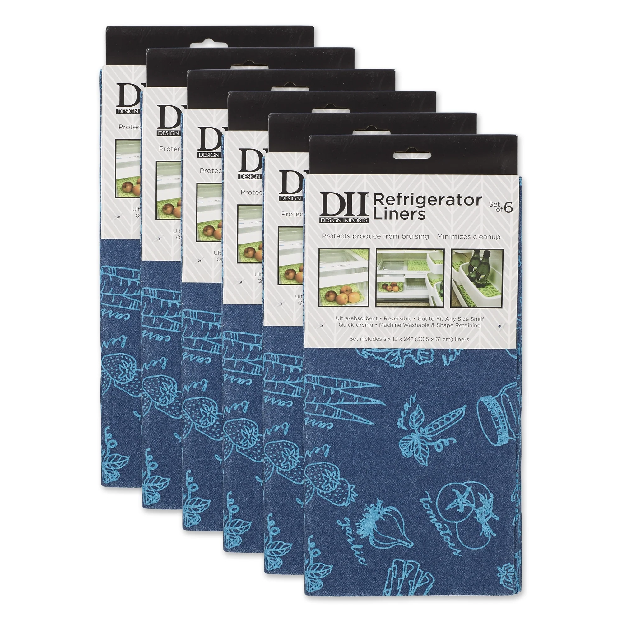 DII Nautical Blue Market Print Fridge Liner (Set of 6)