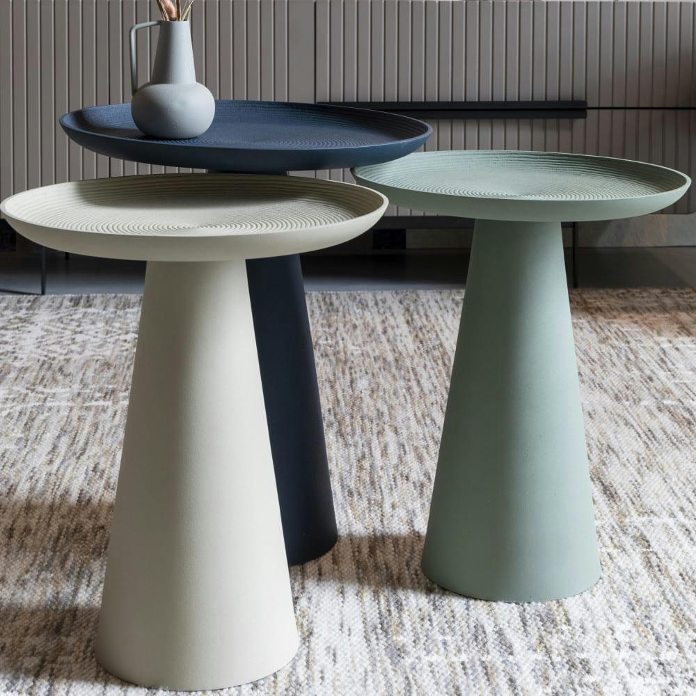 RINGAR - Table d'appoint ronde en aluminium D34,5cm blanc ivoire